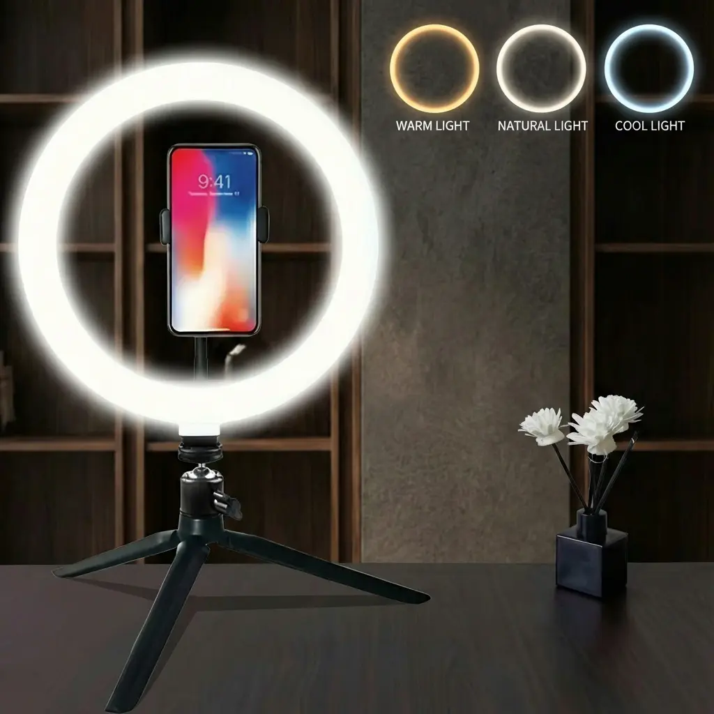 12" Ring Light with Tripod Stand & Phone Holder, LED Video Light for Desk with 3 Light Modes & 10 Brightness Level for Selfie, YouTube Makeup Live Streaming TikTok Content Creation Mlogging#SummerWins#BackToSchoolDeal,back to school,back to school haul