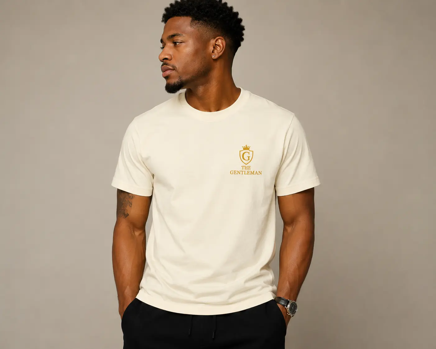 The Gentleman Crest T-Shirt | Gold Logo Chest Print