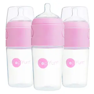 PopYum 9 oz Pink Anti-Colic Formula Making Baby Bottle, 3-Pack with #2 Medium Flow Nipples