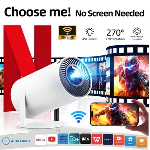 [US WAREHOUSE] Smart mini Projector 290ANSI Lumens Auto Keystone Correction Built-in 5W speaker Dual WiFi6 Wireless BT5.4 Android Native 1280*720P for Indoor & Outdoor Use, Home Cinema Portable Movie Theater for Backyard, Camping, Rooftop Party