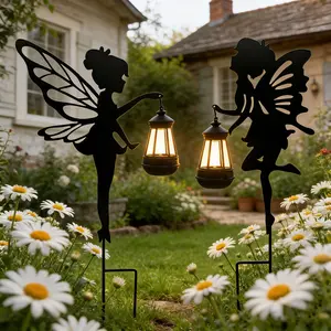 Solar Powered Fairy Garden Stake Lights, 2 Pack Waterproof Outdoor Decor with Vintage Lantern, Auto On/Off Pathway Lights for Patio Lawn Yard, Perfect Housewarming Gift for Garden Lovers