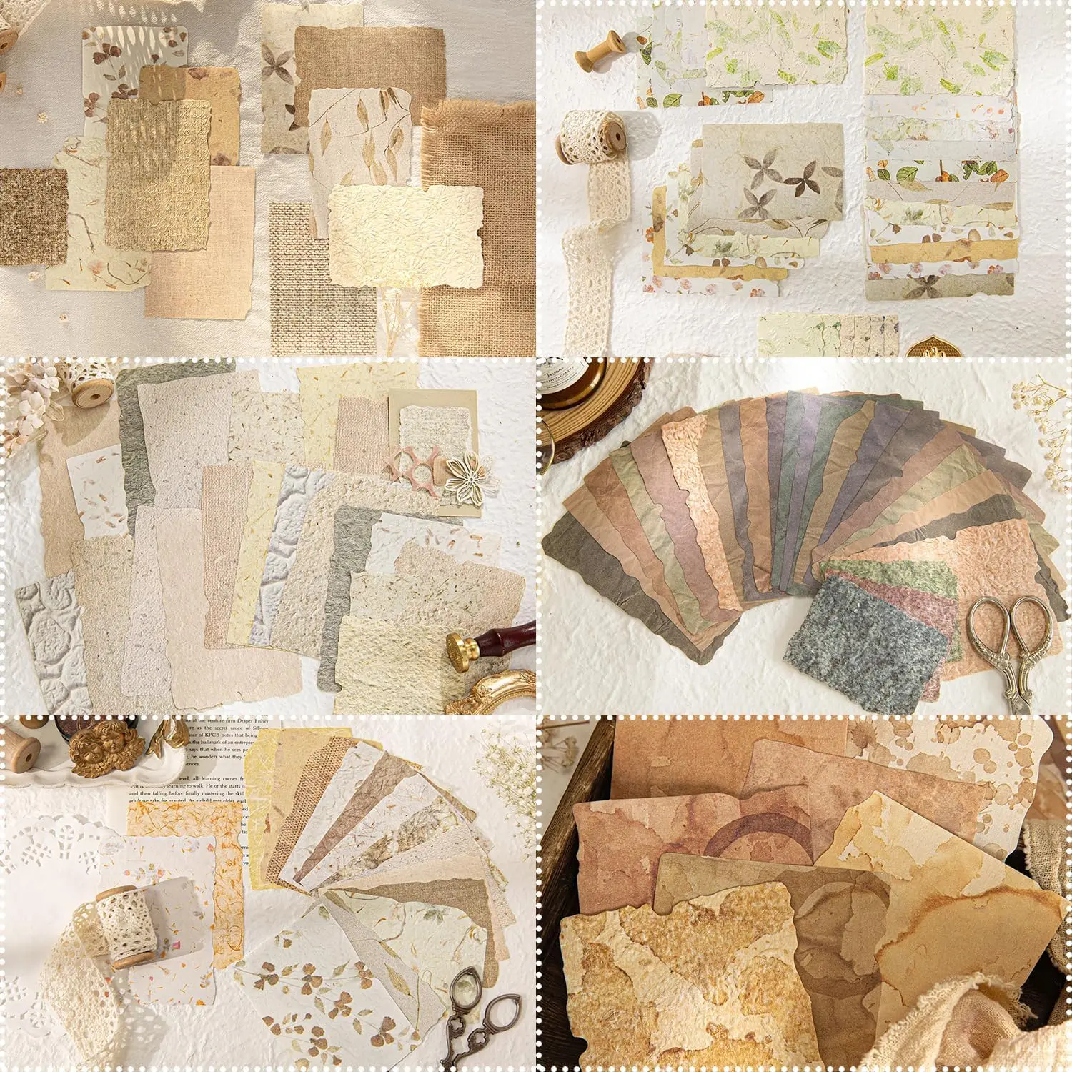 168-Sheet Scrapbooking Supplies Kit - Assorted Paper, Textured/Rice Paper, 6 Premium Beige Vintage Embossed Texture Cardstock, Pre-Designed Mini Sheets, Office Stationery for Art and Craft, Crafting Use, 168 Sheets