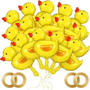 16 Pcs Duck Balloon for Party Decorations, Mini Duck Shape Foil Balloon Gold Ribbons for Birthday Baby Shower