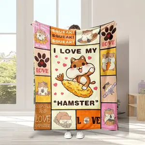 Adorable Hamster Pattern Reversible Fleece Throw Blanket For Cozy Comfort And Versatile Indoor Use
