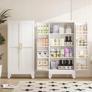 Metal Kitchen Pantry Cabinet,47.24“ Tall Storage Cabinet with 2 Doors, Cupboard with 8 Hanging Shelves and Adjustable Shelves for Kitchen, Dining Room mothersdaygift White Aesthetic