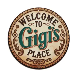 1pc Vintage Style Metal Wall Art Sign "Welcome" 8x8 Inch Round Metal Decor, Suitable For Home, Kitchen, Cafe, Bar And Garden - Unique Gift For Gardening And Coffee Lovers