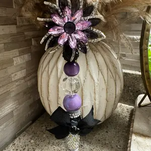 Rhinestone Pen with Purple Beads and Black Bow for Elegant Writing