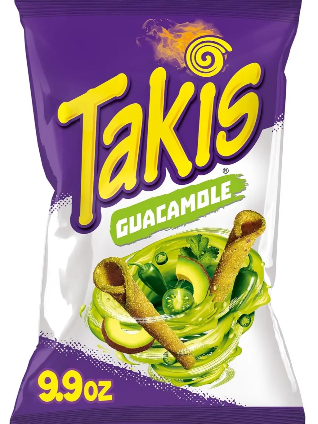 Takis Guacamole Rolled Tortilla Chips 9.9 oz Sharing Size Bag, Guacamole Flavor, Mild Spicy Corn Snack, Crunchy Party Chips for Sharing & Snacking