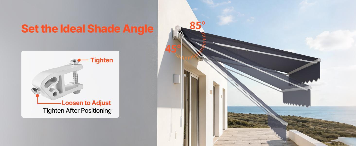 VEVOR Manual Retractable Awning, 9.8' x 8.2' Outdoor Patio Awning Retractable Sun Shade, Patio Door Window Water-Resistant Polyester Sunshade Shelter with Crank Handle for Deck, Balcony, Yard, Gray