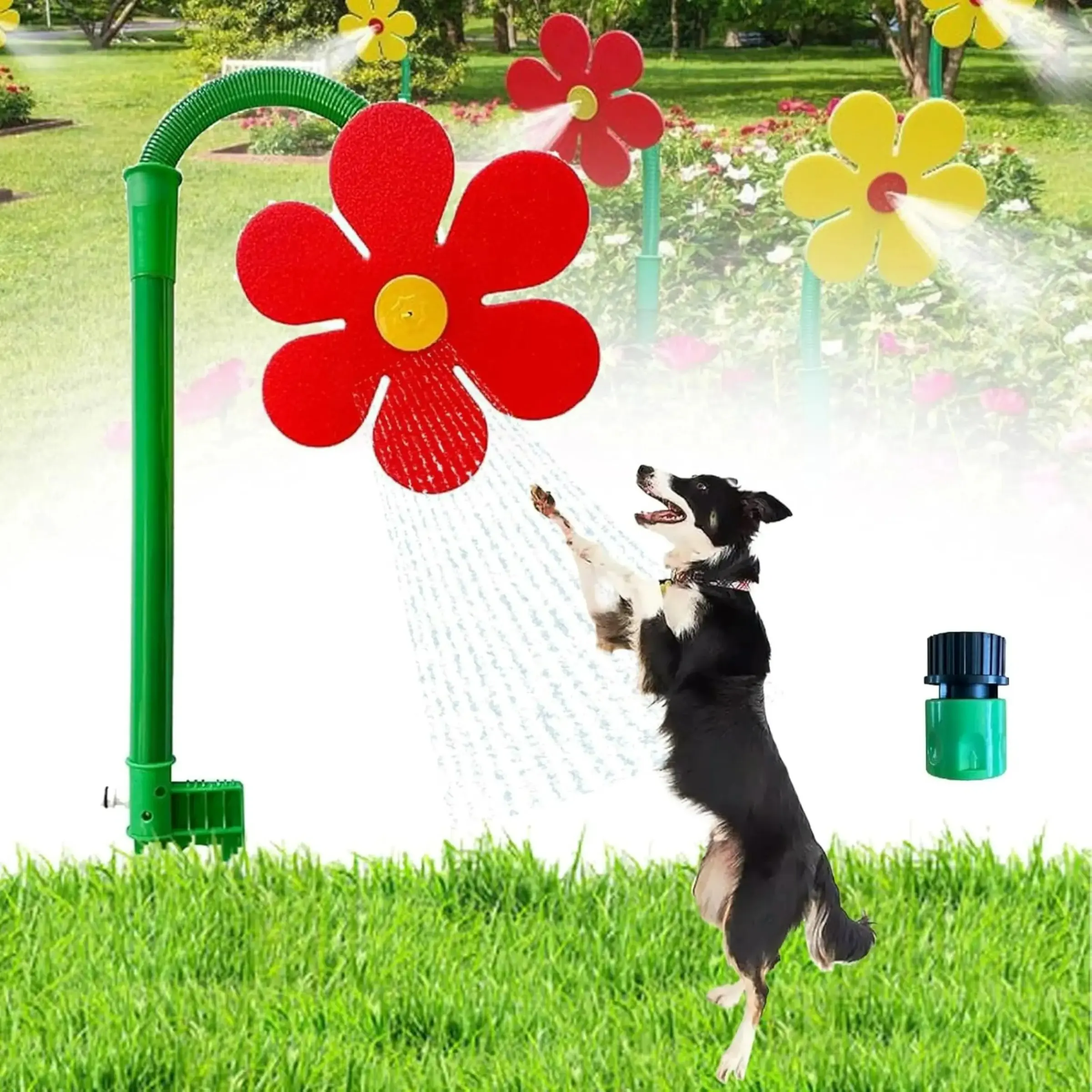 Crazy Daisy Sprinkler Crazy Dancing Flower Water Sprinklers Funny Sun Flower Dancing Daisy Lawn Sprinkler for Yard Watering Dogs Playing Red Garden Sprinklers Dancing Sunflower Sprinkler