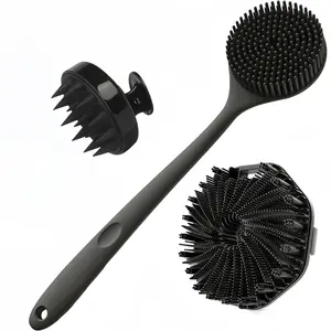 Silicone Bath Brush Set (3-piece) Includes one silicone shampoo brush, one silicone long-handled bath brush, and one silicone shower brush, suitable for the bathroom Exfoliating Tool Shower Cleaning Brush