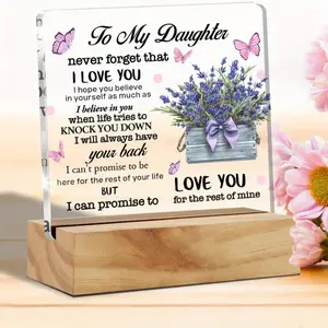 Inspirational Acrylic Plaque Sign with Wooden Stand, Heartfelt Message Desk Decor, Home Office Keepsake Gift for Daughters, Family Love Present (Home Supplies)