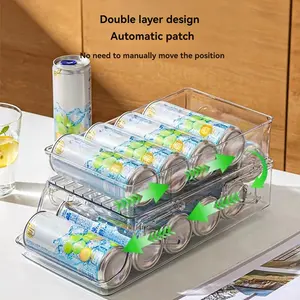 Sleek Can Management System - Low-Profile Stackable Bins with Lids, Clutter-Free Drink Storage for Modern Refrigerators & Compact Spaces