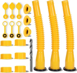 Upgraded Gas Can Spout Replacement, 3-Pack Gas Can Nozzle Leak-Proof Design, with Flexible 8.1-inch Long Spouts Easy Pour, Fuel Can Vent Caps, Drill Bit, Fit for Most 1/2/5/10 Gal Plastic Gas Cans