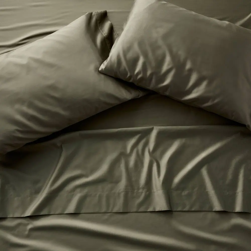 Casaluna 600 Thread Count Sateen Sheet Set, Olive Green Neutral Tone Minimalist Bedding Sets, Home Bedding