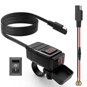 USB Charger for Motorcycles - Dual USB Ports Compatible with 12V-24V Bikes - Handlebar Power Supply Socket - Must-Have Accessory for Riders - USB Car Charger