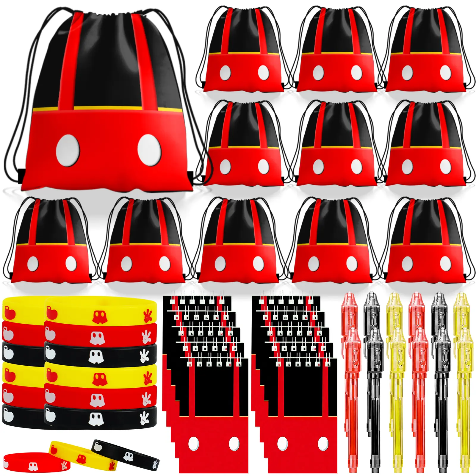 Cartoon Mouse Party Favors, Cartoon Mouse Theme Birthday Party Decorations Supplies, Include Drawstring Bags Notebook Silicone Bracelet Invisible Ink Pen, Goodie Bag Stuffers