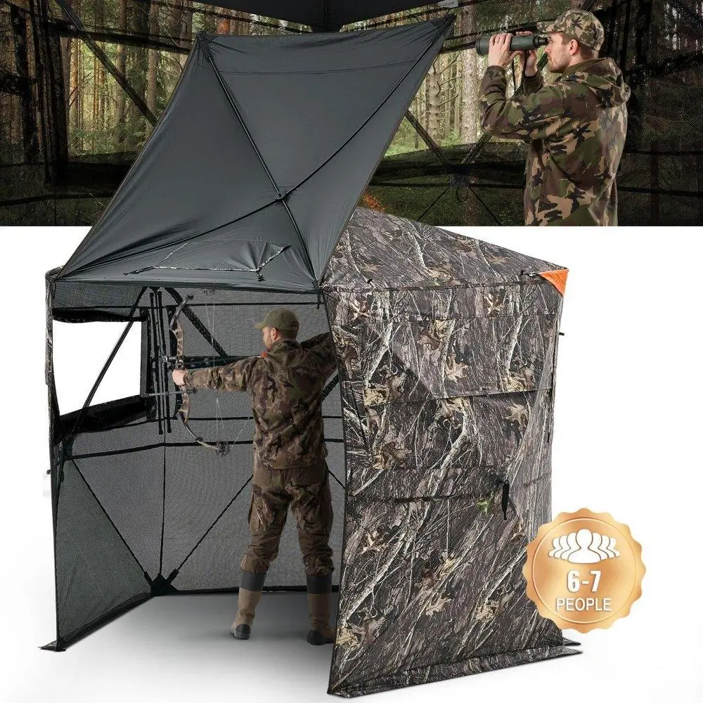 【Summerfinds】VEVOR 6-7 Person Turkey & Deer Hunting Blind, 288-Degree View 5-Side See-Through Ground Blind, Portable Camouflage Tent with Carrying Bag, Silent Zipper Door & Window, Durable Concealed Shelter