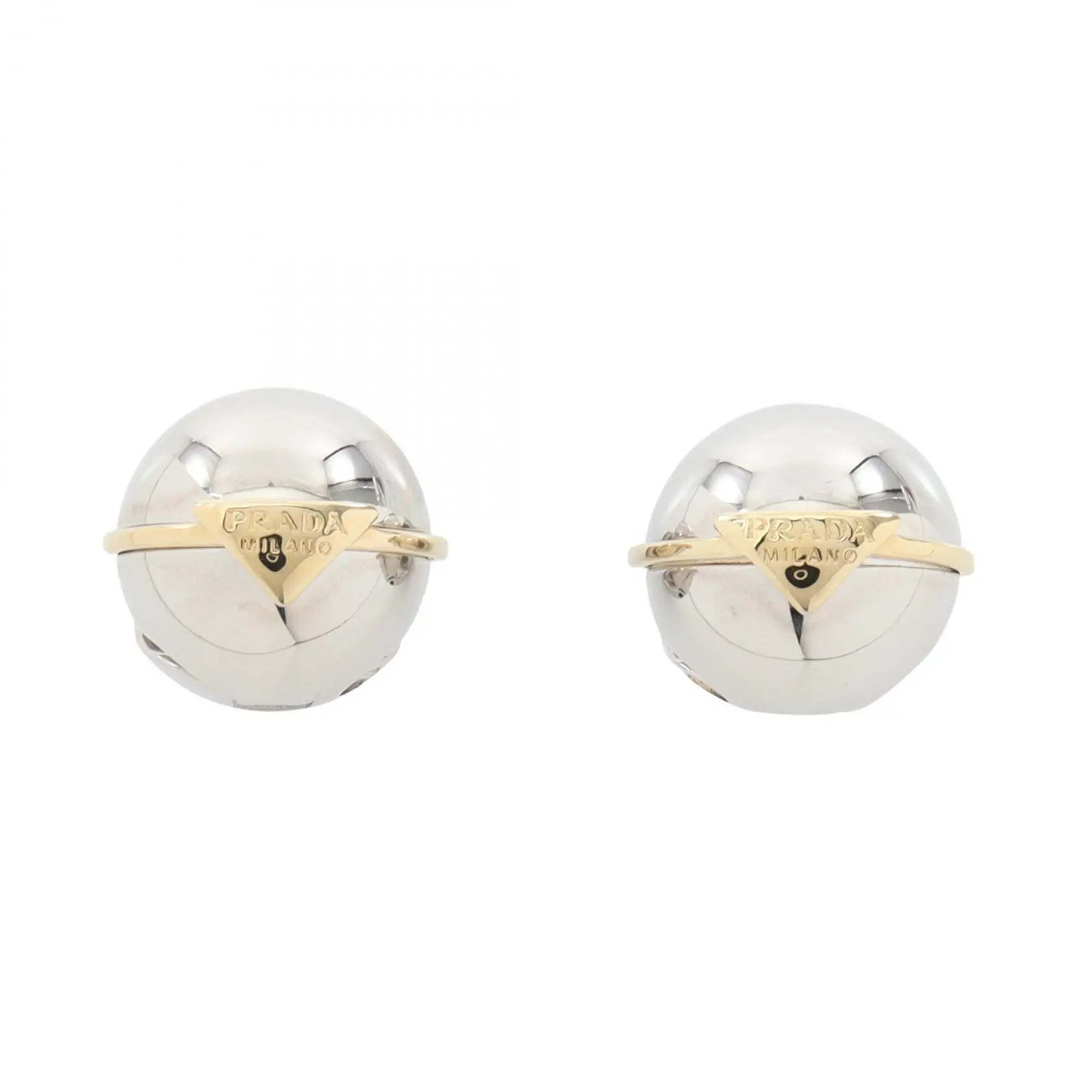 Pre-owned PRADA Gold-plated Small Leather Goods Triangle Logo Earrings