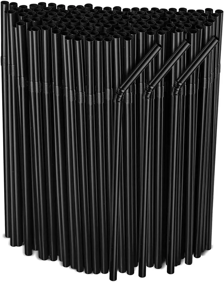 Plastic Flexible Straws Bendable for Drinking, Caliber 6 MM Length 24 CM (9.45 Inches), 100 count, Black, Extra Long