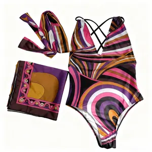 XS-XL Luxury Women's Floral Silk Bikini Set - BohemianBeach Swimwear with Scarf & Headband, Soft SmoothAdjustable Swimsuits for Women Summer Beach,swimming pool, hot spring swimsuit