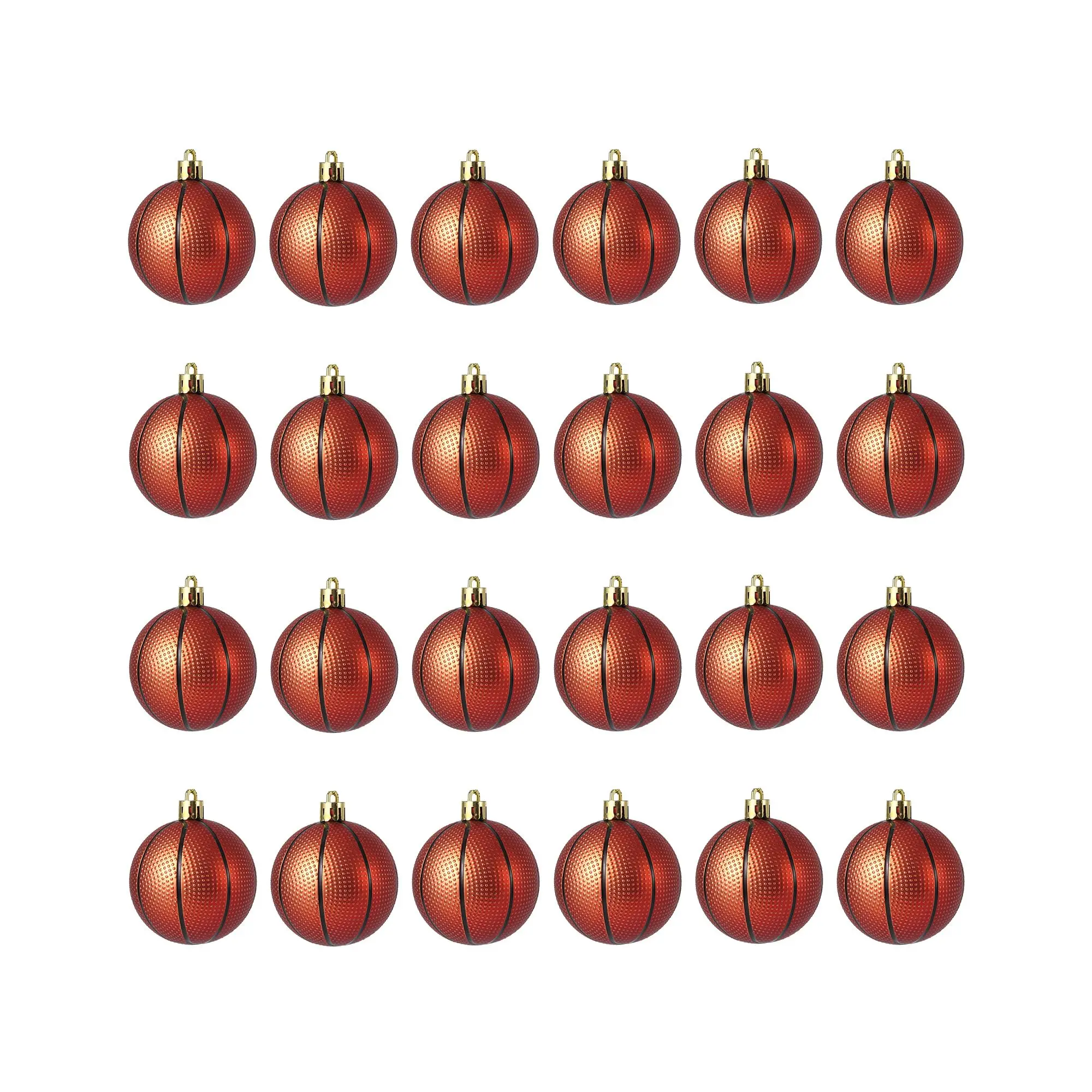 24PCS Basketball Shape Christmas Ball Ornaments Set - Glitter Hanging Christmas Decorations for Sports Theme Xmas Tree