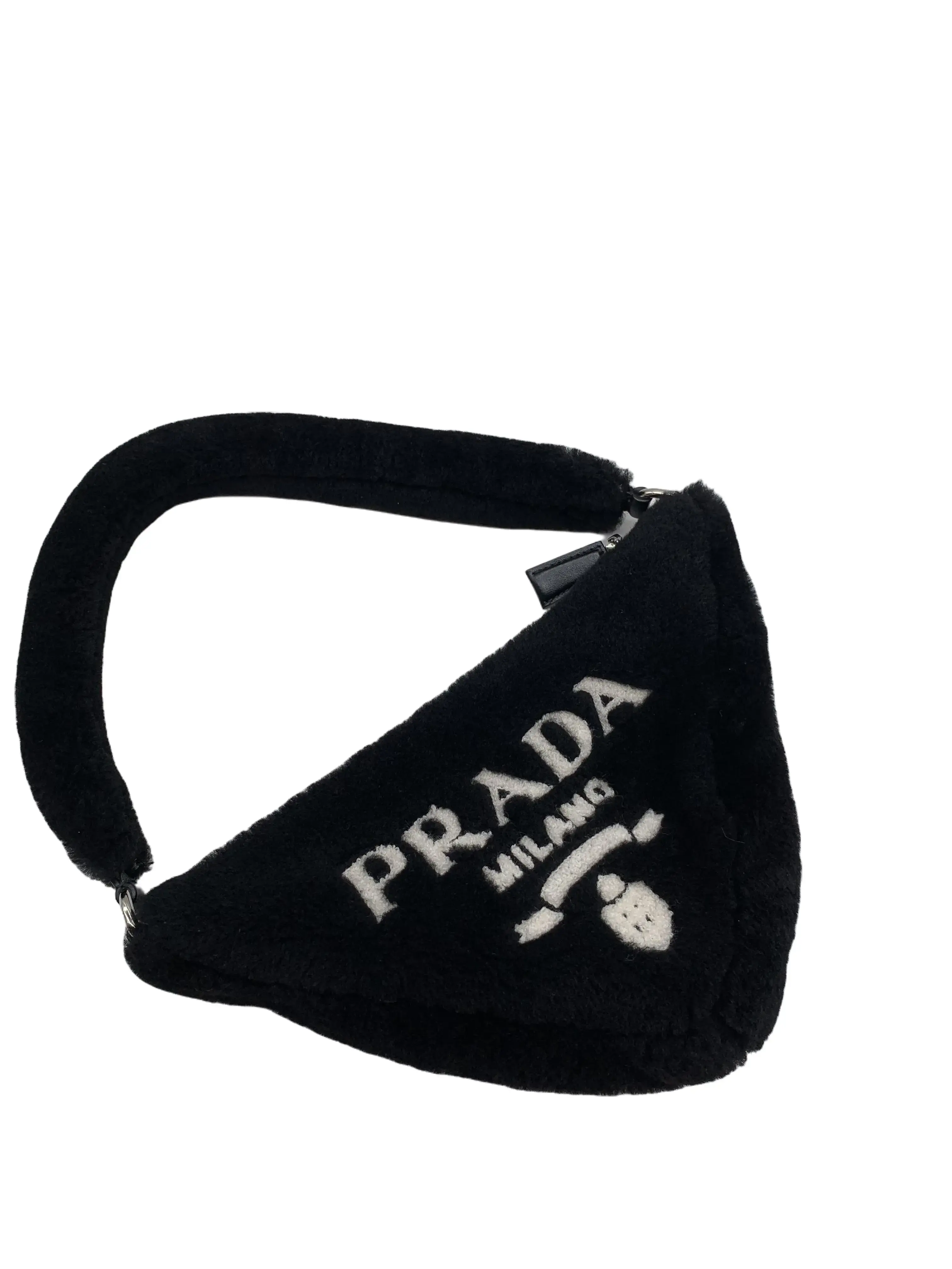 Pre-owned PRADA Black Fluffy Embroidered Hobo Shoulder Bag /WJ06205307/5307
