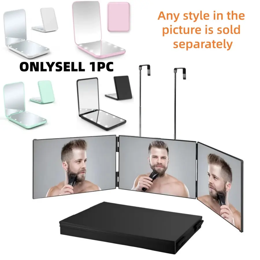 360° Trifold Mirror for Self Hair Cutting - Height Adjustable, Anti - Fog, Portable & Durable, Tri Folding Mirror, Three Fold Mirror