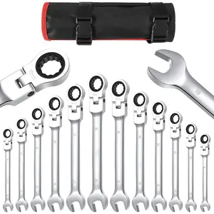 Garvee 12-Piece Flex-Head Wrench Set with 72-Teeth Ratcheting, Metric 8-19mm Sizes, Cr-V Steel Construction, Combination Set with Storage Bag, Ideal for Home Car and Bike Use