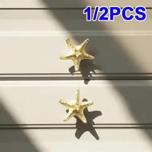 Golden Starfish Cabinet Door Handle, Polished Metal Drawer Pull, Home & Kitchen Decor Knob, Stylish Furniture Accessory, Door Hardware