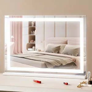 fathersdaygift VEVOR Large Vanity Mirror with Lights, Three Color Lighting Modes, Lighted Makeup LED Mirror, 5X Magnification, USB Port, Smart Touch Control, Desktop Wall-Mounted (31.5x21.7 in, White)