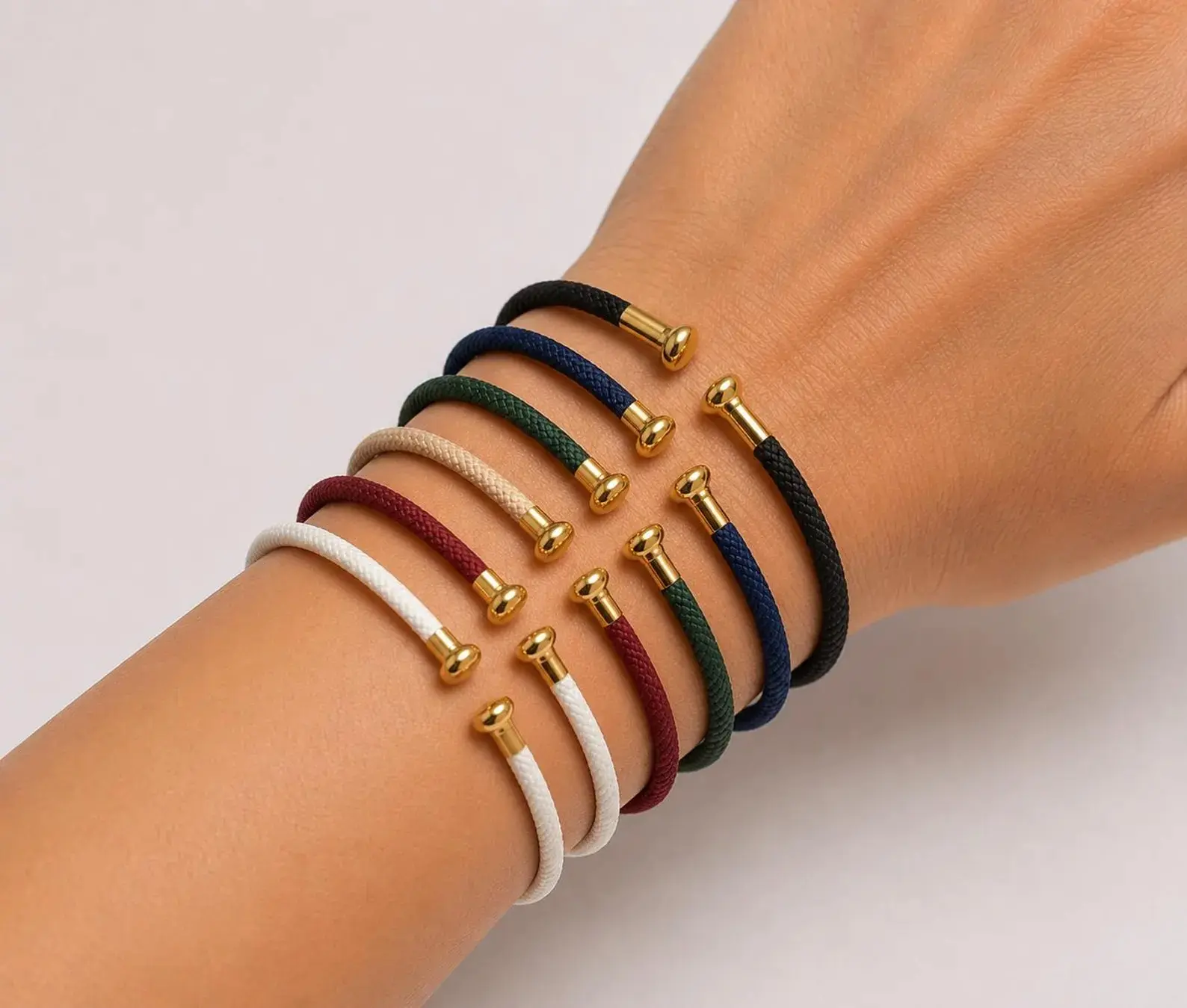 Boho Style Braided Carbon Steel Bracelet - Gold End Caps, Adjustable Costume Jewelry Bracelet