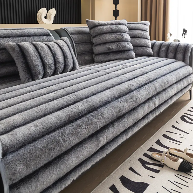 Luxury Rabbit Fur Sofa Cushion, Warm & Comfortable, Anti-Slip, Pet-Friendly, Home Decor for Fall Winter, Soft Sofa Protector, Reusable Couch Protector