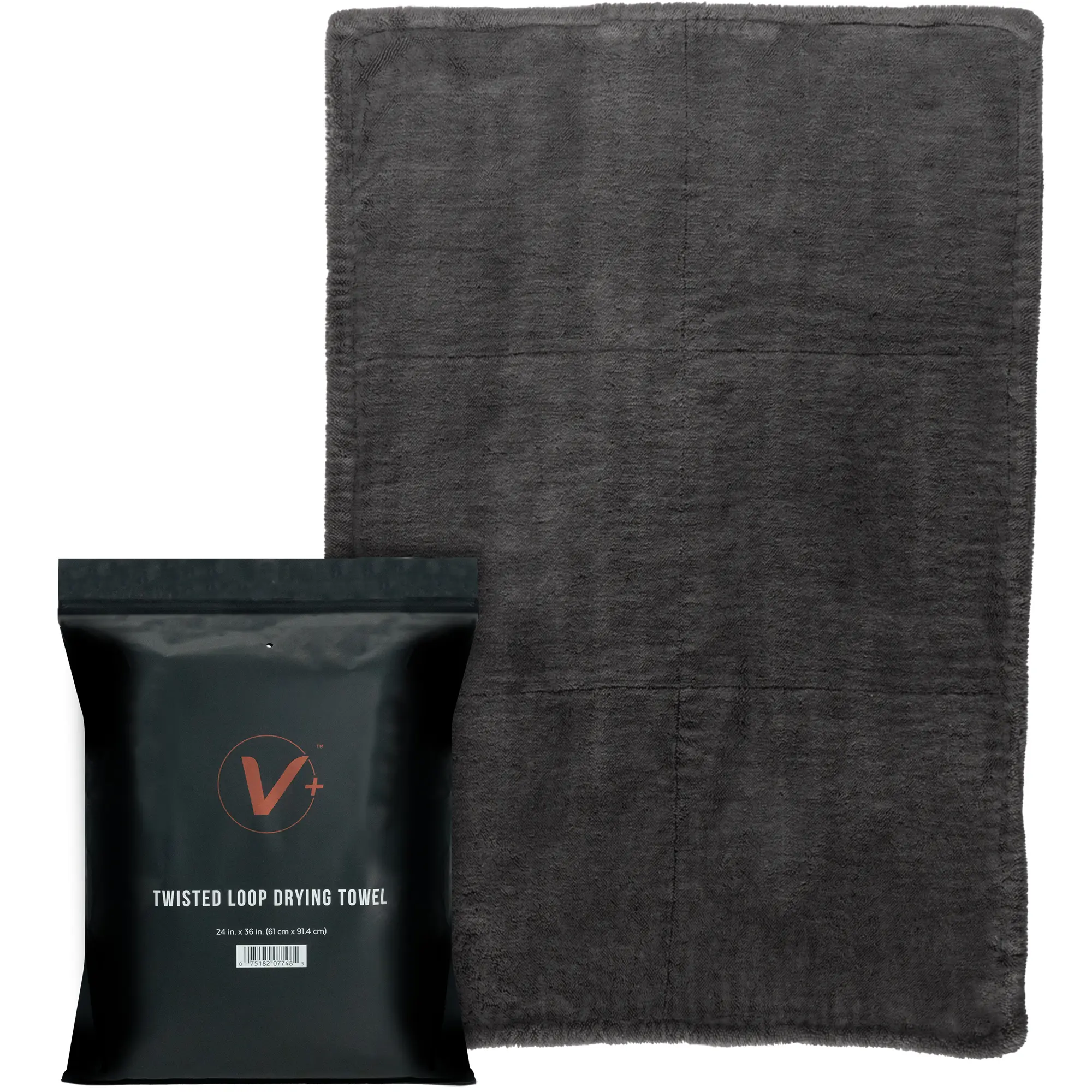 VIKING V+ Premium Microfiber Towel for Car Drying, Twisted Loop, Soft and Super Absorbent, Thick 1200gsm Towel for Car Detailing Kit, Grey, 24 Inch x 36 Inch, 1 Pack