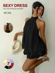 Summer Sexy Halter Backless Dress, Tie-Back Design, Lightweight Breathable, Perfect for Dates, Parties, Vacations, Versatile Fashion Chic, Womenswear