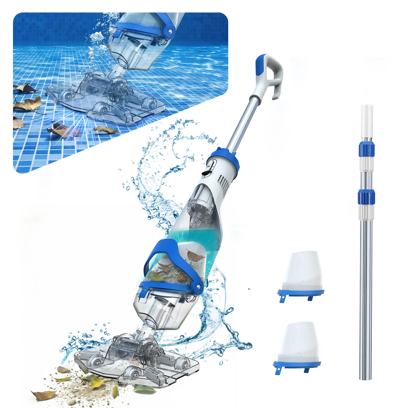 【Summer Vibes】Enhulk New Upgrade PC18 Pool Vacuum for Above Ground Pool with Telescopic Pole, Running time up to 1H, Handheld Design with Powerful Suction up to 18.5 gallon/min Ideal for Leaves, Debris