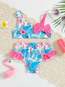 Girls' clothing, girls' swimsuits, Ruffle swimsuits, girls' swimwear sets, separable beach playwear, cute sets, tropical prints, comfortable and breathable two-piece sets, suitable for outdoor swimming, summer beach, back-to-school gifts