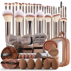 67pcs Professional Cosmetic Makeup Brush Set, Includes Beauty Blender, Powder Puff, Hair Band, Wrist Strap, Silicone Cleaning Pad, Suitable for Women and Girls, Makeup Brushes Kits