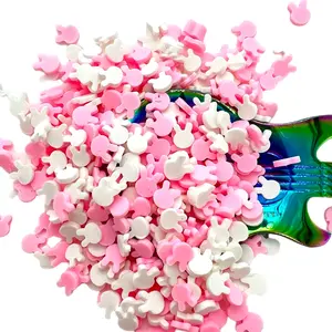 Pink and White Bunny Heads Polymer Clay Pieces