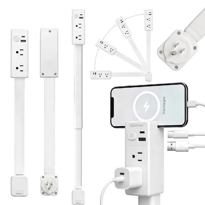 Outlet Electrical Outlet Extender with USB-AUSB-C & 2 AC Outlets Extendable 22-34" Rotatable180°plug,For kitchens,studies,bedrooms PowerStrip,Perfect Gift