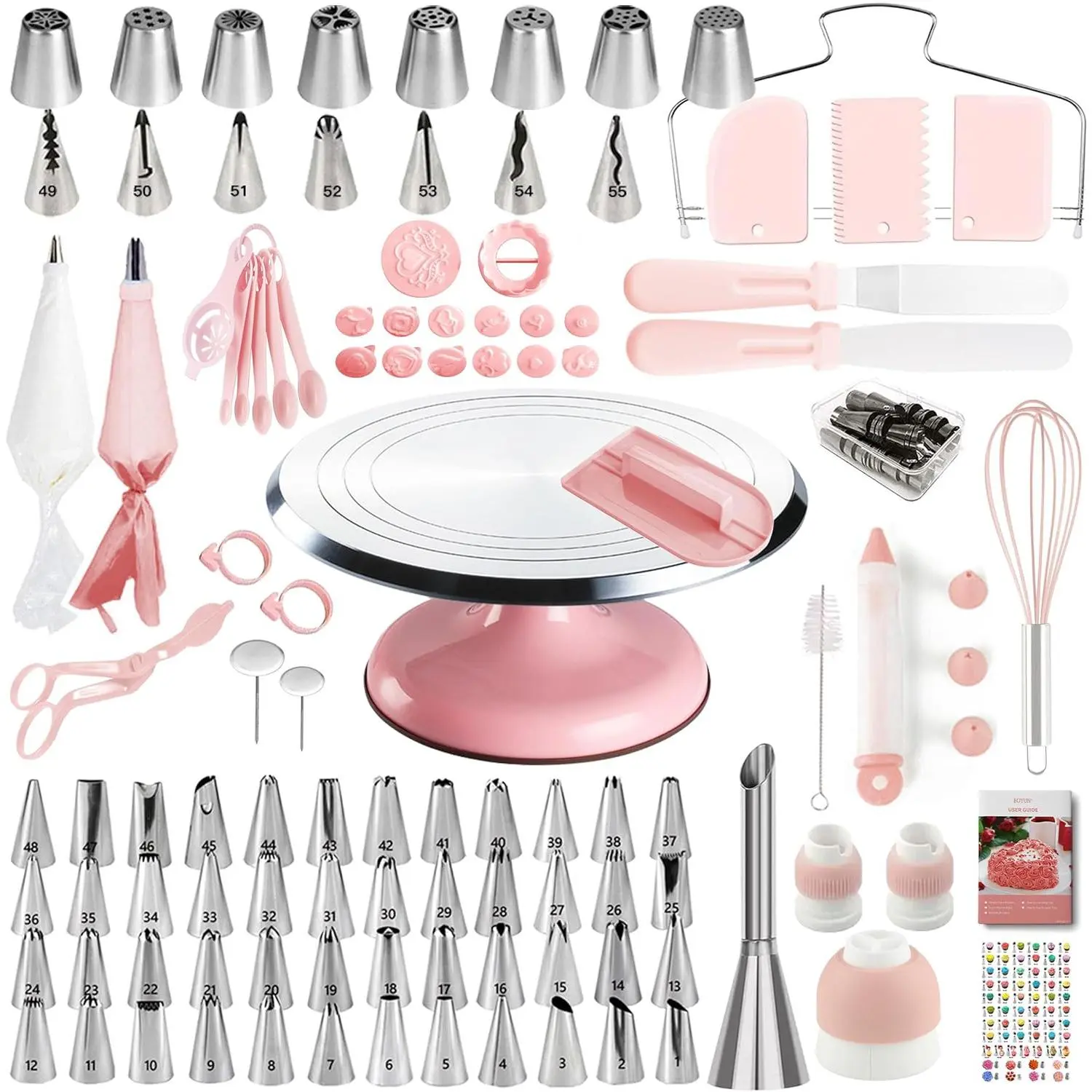 Cake Decorating Kit, 138 count Cake Decorating  with Aluminium Cake Turntable, 64 Numbered Icing Piping Tips, 2 Spatulas, 3 Icing Comb Scraper and Leveller, 32 Piping Bags,cake decorating tool
