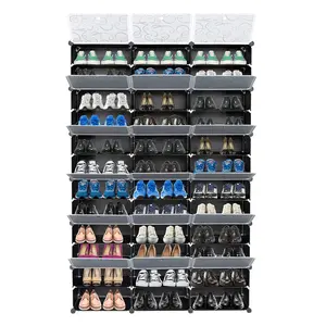 12-Tier Portable 72 Pair Shoe Rack Organizer, 36 Grids Tower Shelf Storage Cabinet Expandable Stackable Space with Door for Heels, Boots, Slippers Black