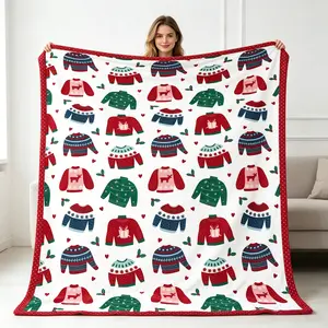 Kringle Express Oversized 60x80 Holiday Printed Throw w/ Trim lover gift warm flannel plush blanket modern design style fleece  lined jacquard sherpa sofa bed office shawl vibrant character art book  lovers air conditioning room handmade soft flat earth m