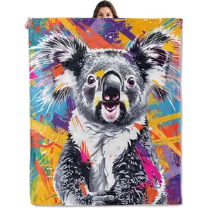 Colorful Koala Throw Blanket for Boys Girls Kids Adults, Cozy Animal Theme Flannel Blankets Gifts for Camping, Bedroom, Couch, Room Home Decor