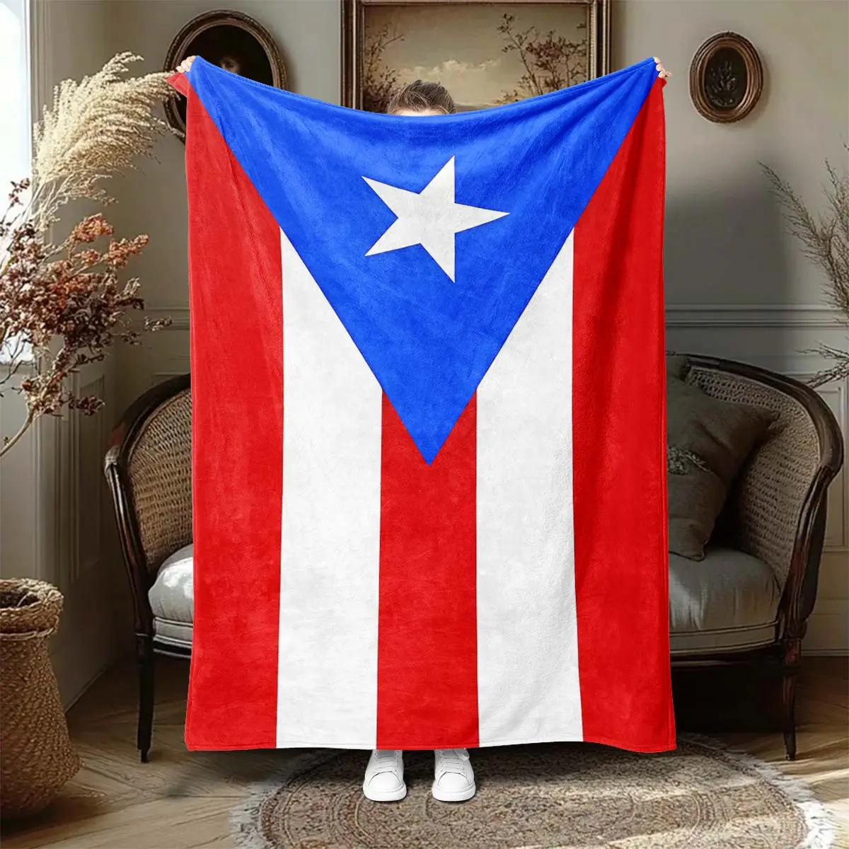 JOOCAR Puerto Rico Flag Flannel Blanket - Contemporary Polyester Flannel, Digital Print, All-Season Cozy Warm Soft Decorative Blanket, Ideal Christmas & Birthday Gift, Cozy Warm Blanket