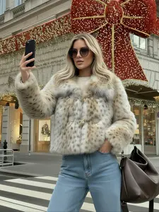 Women's Leopard Print Faux Fur Jacket, Vintage Loose Fit Long Sleeve Coat, Elegant Daily Wear Outerwear for Winter Season