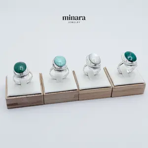 950 Silver Oval Ring with Natural Stone