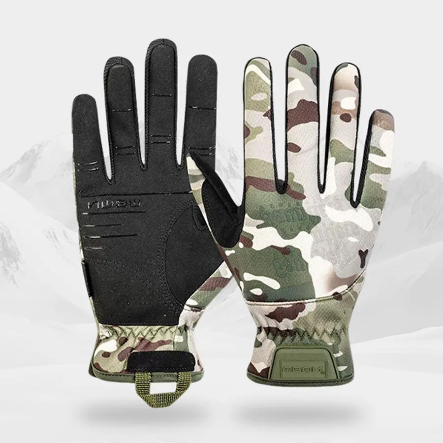 Unisex Nylon Fingerless Tactical Gloves, Breathable Camouflage Outdoor Gear with Black Secure-Grip Palm for Hiking & Protection