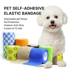 12 Rolls of Pet Bandage Super Strong Adhesive Waterproof Stain Resistant Highly Elastic Comfortable Pet Protection Universal Design Indoor Outdoor Use for Pets Under 20 Pounds