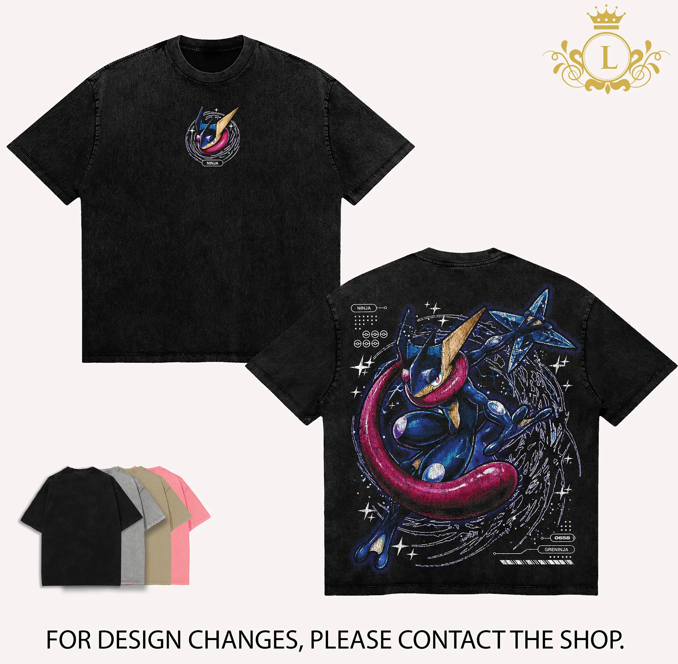 Vintage Greninja Washed Tee Unisex Oversized Anime Manga T-Shirt Heavyweight Cotton Tee for Anime Fans, Pocket Monster merch, T-shirt anime gift, Anime Streetwear, graphic tees
